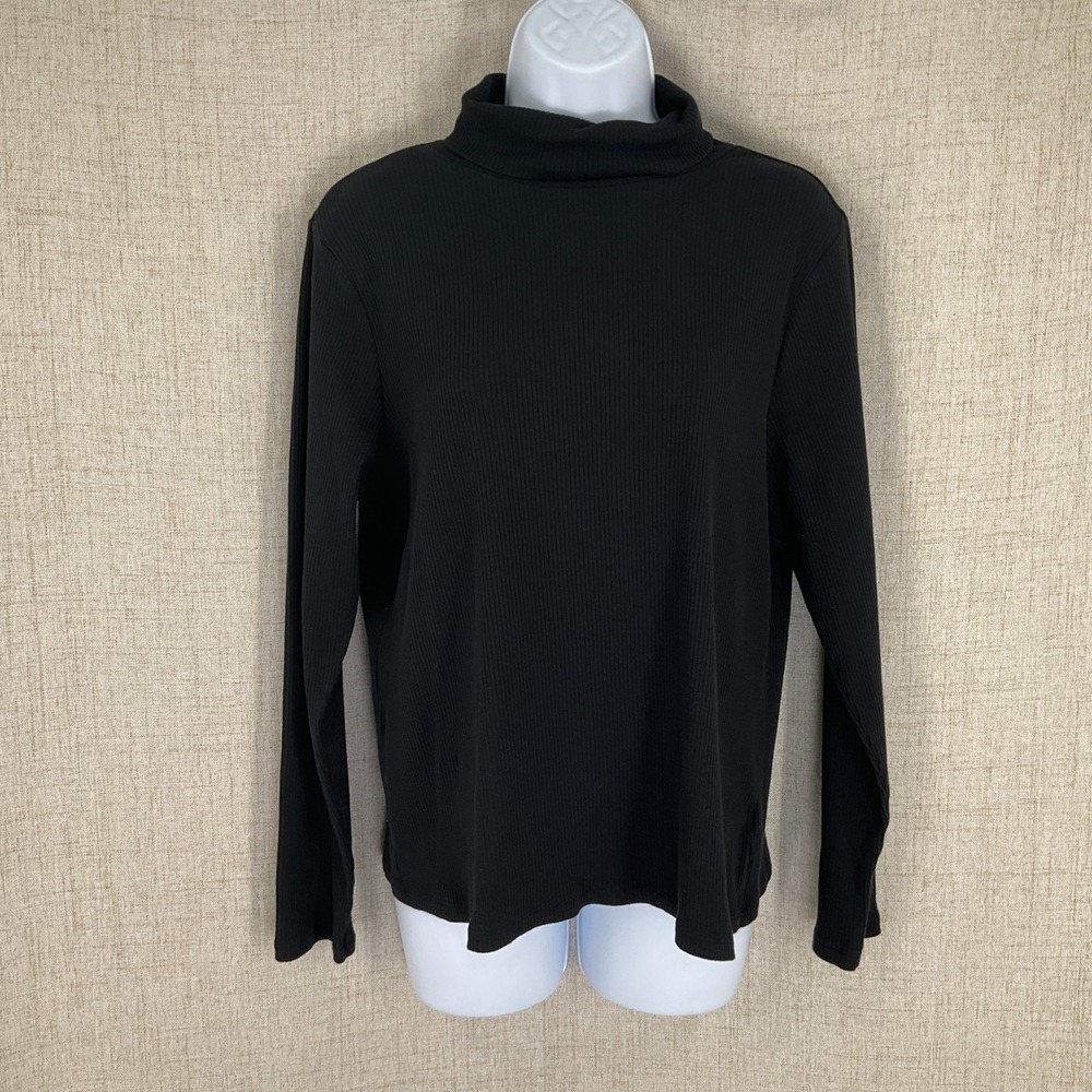 Old Navy Turtleneck Top Women XL Black Cotton Ribbed Knit Long Sleeve Classic XL